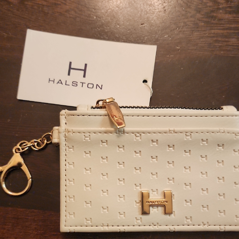 H by Halston White Card & Key Holder with Gold Hardware